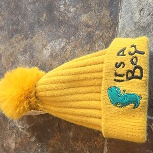 Yellow Dinosaur Pom-Pom Beanie for Kids